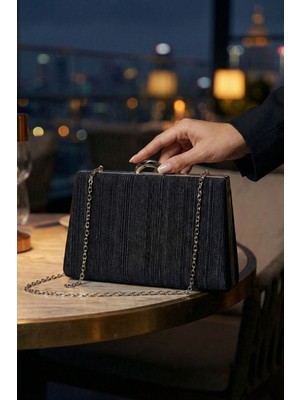 Simli Model Siyah Kadın Düğün, Nişan, Clutch, Abiye Çanta