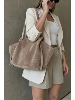 Marjin Kadın Hakiki Deri Shopper El ve Omuz Çantası Yorita Vizon Süet