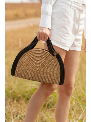 Marjin Kadın El Örgüsü Fermuarsız Kalıp Clutch & Portföy El Çantası Poger Kahve Hasır