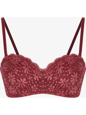 Penti Bordo Lotus Straplez Lace Dantel Balenli Sütyen