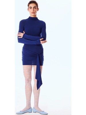 Penti Gök Mavisi Sheer Floral Külotlu Çorap