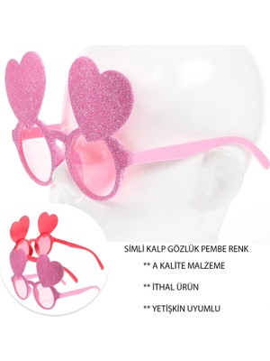 Çerçici Pembe Renk Sim Işlenmiş Kalp Figürlü Parti Gözlüğü