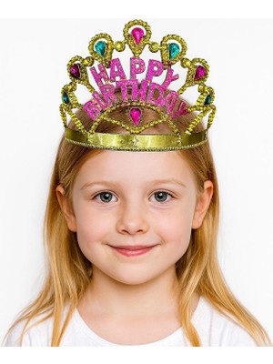Çerçici Altın Renk Happy Birthday Yazılı Doğum Günü Tacı 60 cm