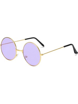 Çerçici Yuvarlak Cam John Lennon Tarzı Gold Çerçeveli Mor Gözlük