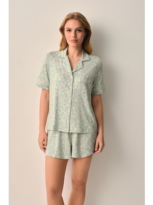 Suwen Ella Gömlek Yaka Şort Pijama Takımı