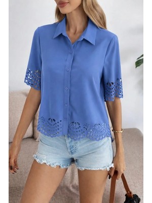 Uslucan Alışveriş Kadın Kısa Kollu Yakalı Önden Düğmeli Dubai Gömlek Bluz