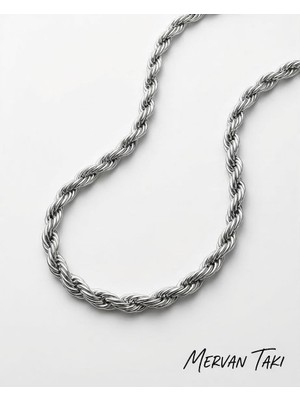 Mervan Takı Gümüş Renk Çelik Halat Zincir Kolye