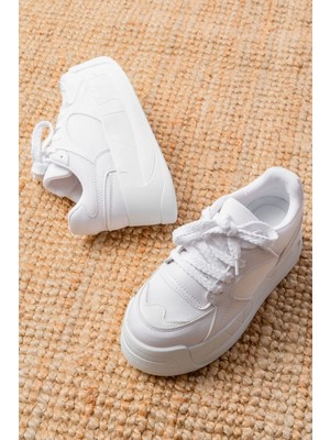 Uslucan Alışveriş SP-190 Beyaz Garni Bağcıklı Fileli Yüksek Taban Günlük Spor Ayakkabı