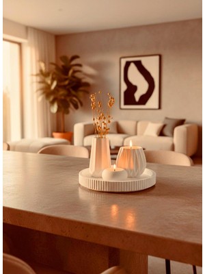 Elmas Vazo + Elmas Mumluk + Düz Mumluk + Desenli Sunum Tepsisi