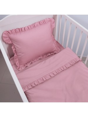 Jaju Baby Pudra Pembe Bebek Nevresim Takımı – 60X120 | 70X140 | 80X130 Beşik Uyumlu – Fırfırlı Premium Set
