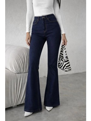Kadın Yüksek Bel Ispanyol Paça Kot Pantolon
