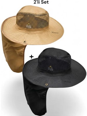 Mustran 2'li Set Yazlık Güneş Şapkası Uv Korumalı Fileli Outdoor Balıkçı Tarla Bahçe Safari Şapkası