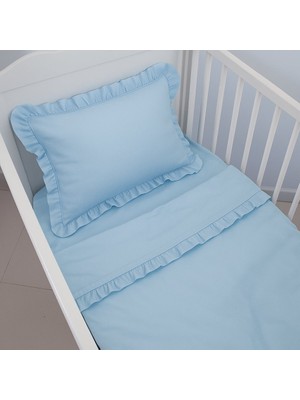 Jaju Baby Mavi Bebek Nevresim Takımı – 60X120 | 70X140 | 80X130 Beşik Uyumlu – Fırfırlı Premium Set