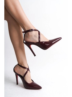Ayakkabı Ateşi Kadın Biyeli  Ince Topuklu Ayakkabı Nolera Bordo Rugan