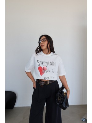 Özge Özgenç Yazı ve Kalp Baskılı Tshirt