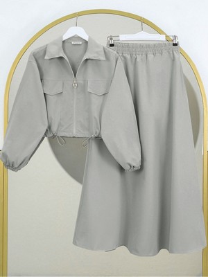 Modamorfo Beli Lastikli Etekli Takım  -Gri