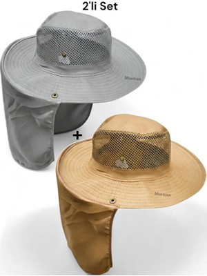 Mustran 2'li Set Yazlık Güneş Şapkası Uv Korumalı Fileli Outdoor Balıkçı Tarla Bahçe Safari Şapkası