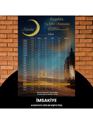 Uravas Store Ramazan Imsakiyesi - 300 gr - A3 Boyut Kişiye Özel Isimli & Logolu 1 Adet Çöl