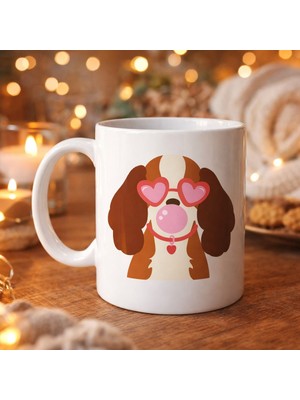 Uravas Store Sevimli Köpek Figürlü Kalpli Gözlüklü Porselen Kupa Model 45 – Aşk Dolu Tasarım