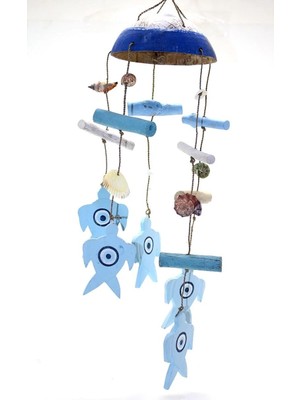 Uravas Store Ahşap Rüzgar Çanı No:4 - 50 cm Dekoratif Deniz Temalı Duvar ve Bahçe Süsü