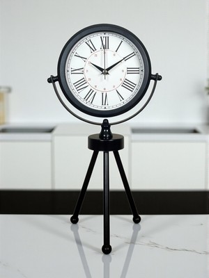 Uravas Store Pure Black Roma Rakamlı Üç Ayaklı Metal Masa Saati