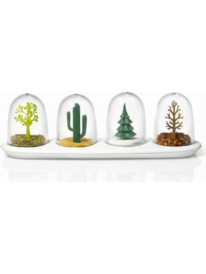 Uravas Store 4 Mevsim Temalı Tasarım Baharatlık Seti - Dekoratif Ağaç ve Kaktüs Figürlü Standlı Tuzluk Biberlik