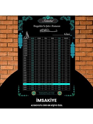 Uravas Store Ramazan Imsakiyesi - 300 gr - A3 Boyut Kişiye Özel Isimli & Logolu 1 Adet Siyah-Mavi