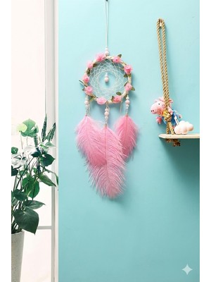 Uravas Store Işıklı Pembe Gül Detaylı El Yapımı Rüya Kapanı - Romantik Duvar Süsü & Hediyelik Düş Kapanı