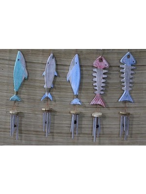 Uravas Store Ahşap Balıklı Metal Çan - 70 cm Dekoratif Marin Temalı Duvar Süsü No:5