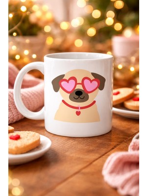 Uravas Store Sevimli Kalpli Gözlüklü Köpek Desenli Porselen Kupa Model 46 – Aşk Dolu Tasarım Hediyelik Kahve Kup