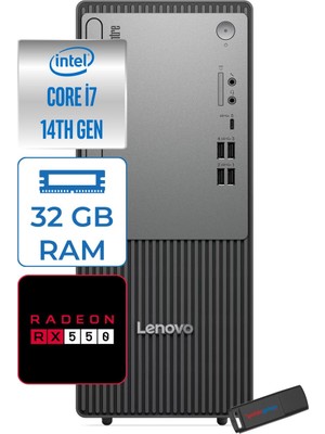 Lenovo Thinkcentre Neo 50T Gen 5  Intel® Core™ İ7-14700 32GB Ddr5 1tb SSD 4GB/RX550 WIN11HOME Mini Tower Masaüstü Bilgisayar 12UD001UTR27H13+ZETTAUSBBELLEK
