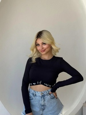 Fehu Bloom Siyah Uzun Kol Crop