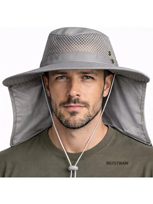 Mustran Yazlık Güneş Şapkası Uv Korumalı Fileli Safari Outdoor Balıkçı Şapkası Ense Korumalı Unisex – Gri