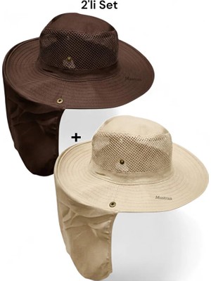Mustran 2'li Set Yazlık Güneş Şapkası Uv Korumalı Fileli Outdoor Balıkçı Tarla Bahçe Safari Şapkası
