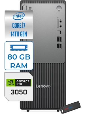 Lenovo Thinkcentre Neo 50T Gen 5  Intel® Core™ İ7-14700 80GB Ddr5 1tb SSD 6GB/RTX3050 WIN11PRO Mini Tower Masaüstü Bilgisayar 12UD001UTR23P28+ZETTAUSBBELLEK