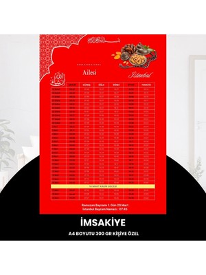 Uravas Store Ramazan Imsakiyesi - 300 gr - A4 Boyut Kişiye Özel Isimli & Logolu 10 Adet Kırmızı