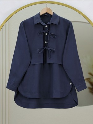 Modamorfo Yelek Detaylı Düğmeli Arkası Uzun Bağcıklı Gömlek -Laci