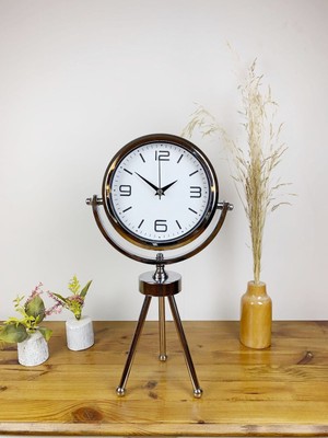 Uravas Store Krom Metal Mini Tripod Modern Masa Saati 45×26 cm