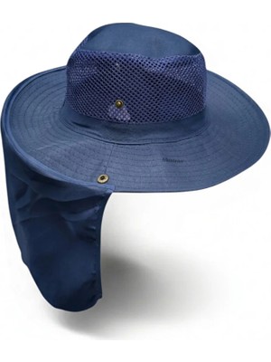 Mustran Yazlık Güneş Şapkası Uv Korumalı Fileli Safari Outdoor Balıkçı Şapkası Ense Korumalı Unisex–lacivert