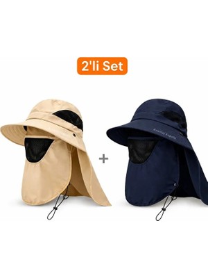 Mustran 2'li Set Uv Korumalı Sök Tak Maskeli Unisex Enseli Güneş Şapkası Outdoor Balıkçı Tarla