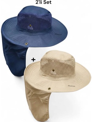 Mustran 2'li Set Yazlık Güneş Şapkası Uv Korumalı Fileli Outdoor Balıkçı Tarla Bahçe Safari Şapkası