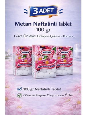 Uravas Store Metan Naftalinli Tablet 100 gr Güve Önleyici Dolap ve Çekmece Koruyucu 3 Adet