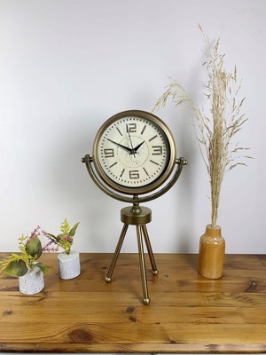Uravas Store Eskitme Metal Mini Tripod Vintage Masa Saati 45×26 cm