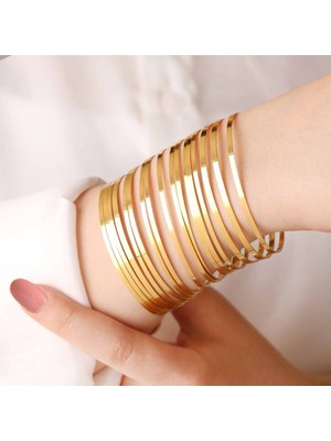 Trenddora 10 Adet Gold Ajda Bilezik Seti 22 cm 7 Numara