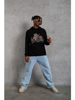 Velmora Fashion Dankes Baskılı Kapüşonlu Sweat - Siyah -
