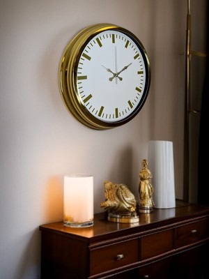 Uravas Store Gold & White Lüks Tasarım 40 cm Gold Metal Duvar Saati