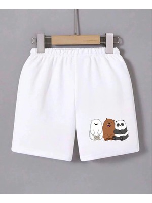 Velmora Fashion Beli Lastikli Baskılı Mini Şort - Beyaz -