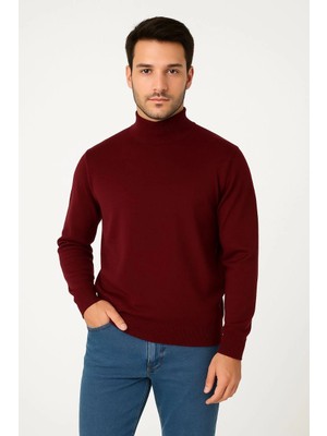 Velmora Fashion Yarım Boğaz Triko Kazak Yumuşak Dokulu Pamuklu Ince Dokuma, Uzun Kollu Rahat Regular Kalıp - Bordo