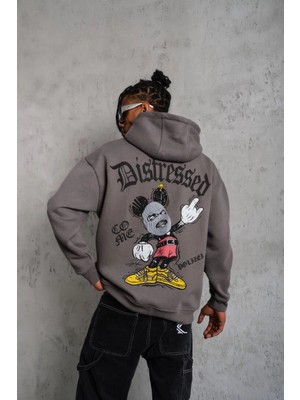 Velmora Fashion Üç Iplik Baskılı Kapüşonlu Sweat - Gri