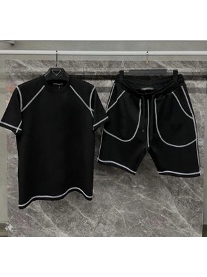 Velmora Fashion Karoyaka Dikişli Şortlu Takım - Siyah -